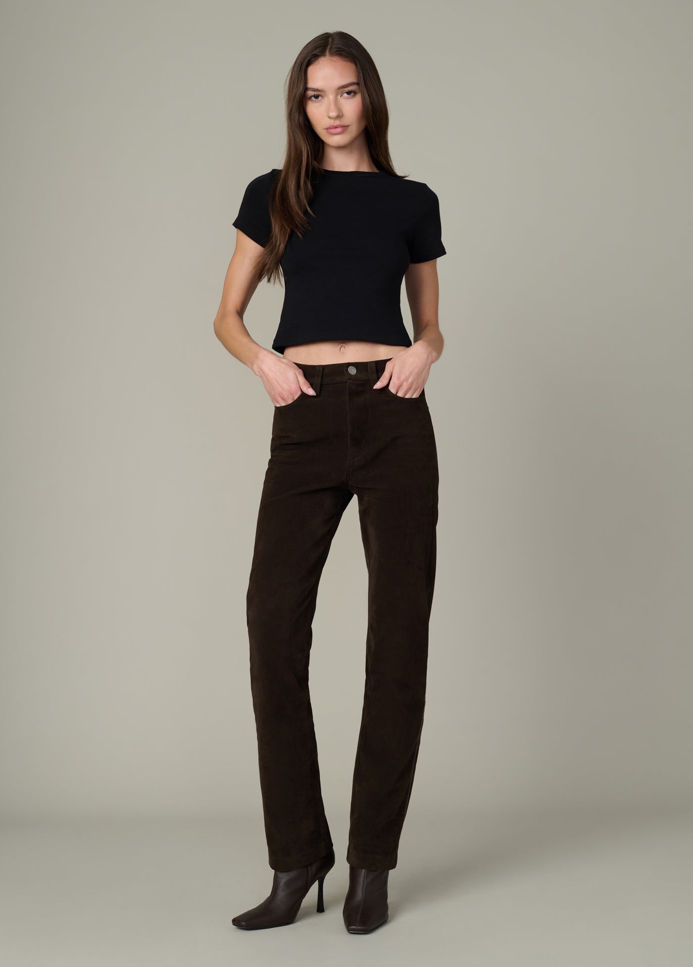 Margot Slim Vegan Suede Dark Chocolate | Stretch Jeans for Women Margot Slim Vegan Suede Dark Chocolate | Stretch Jeans for Women