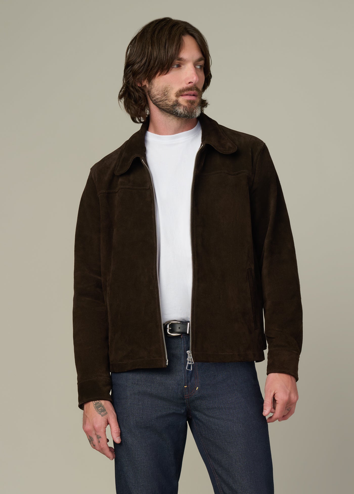 Suede Dress Zip Jacket | Wren Calfskin Leather Zip-Front Outerwear