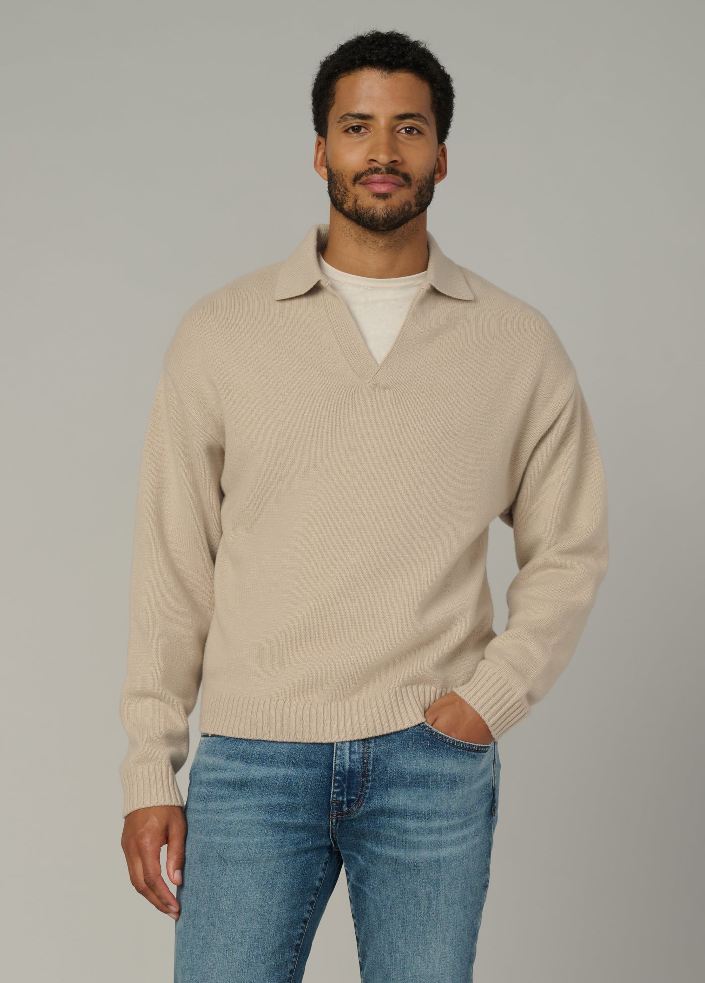 Relaxed Polo Sweater Simply Taupe | men's Cardigan Sweaters