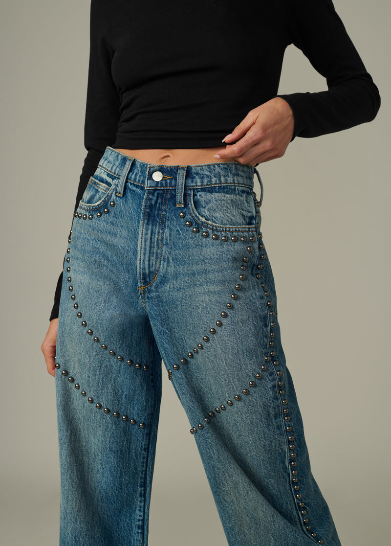 The Harlowe Studded Jeans | High Rise Wide Leg Denim Mellow