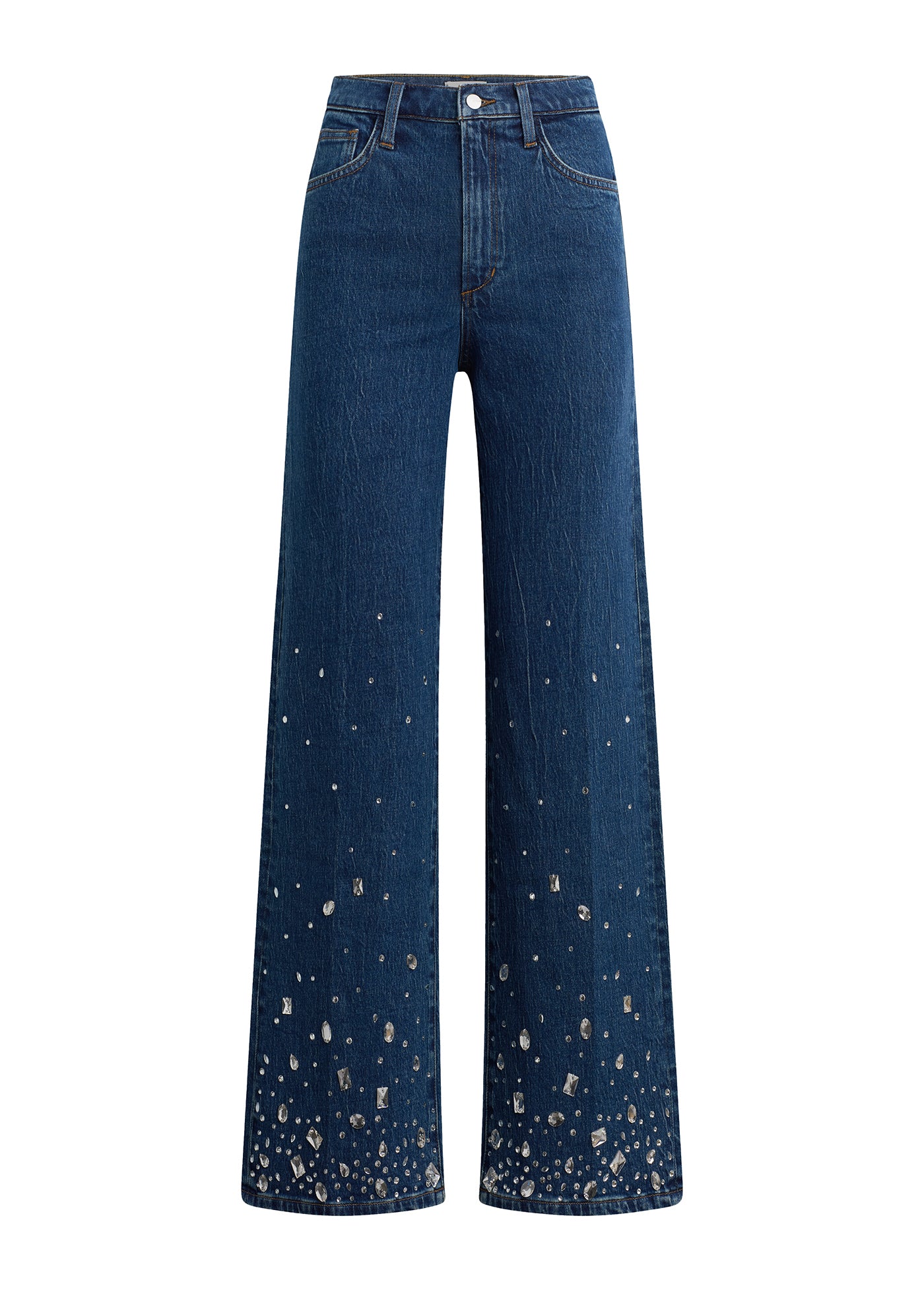 Mia Ankle Crystal Embellished Jeans | High Rise Wide Leg Denim