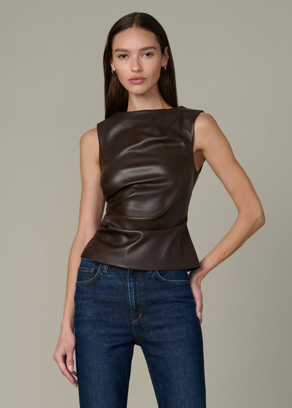 The Meg Vegan Dark Chocolate Leather Top | Women's Tops – Joe's® Jeans