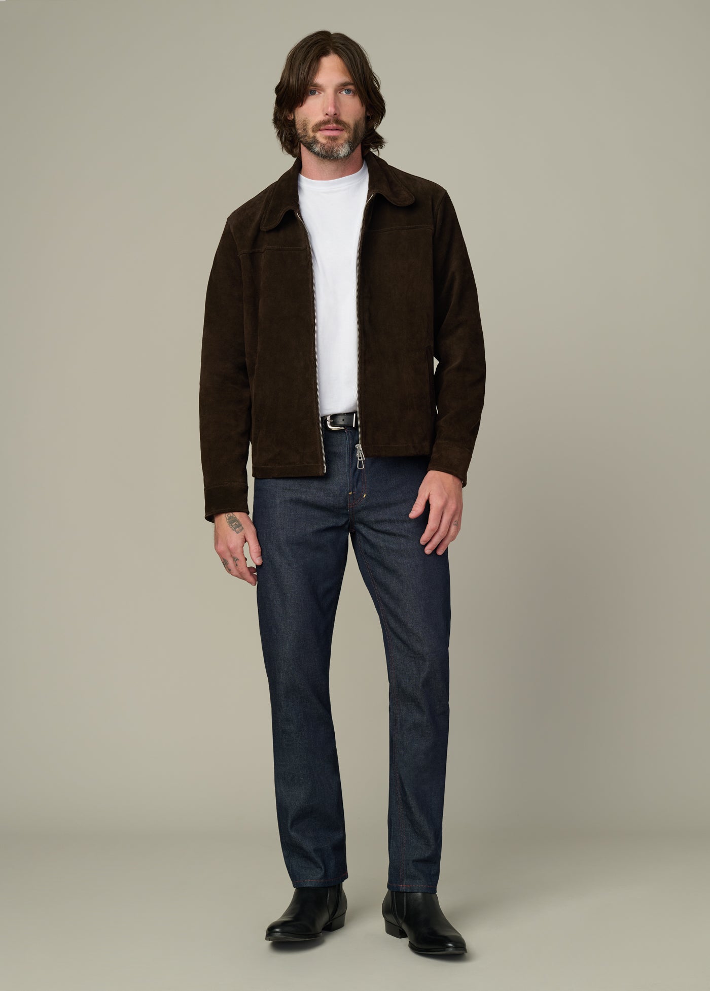 Suede Dress Zip Jacket | Wren Calfskin Leather Zip-Front Outerwear