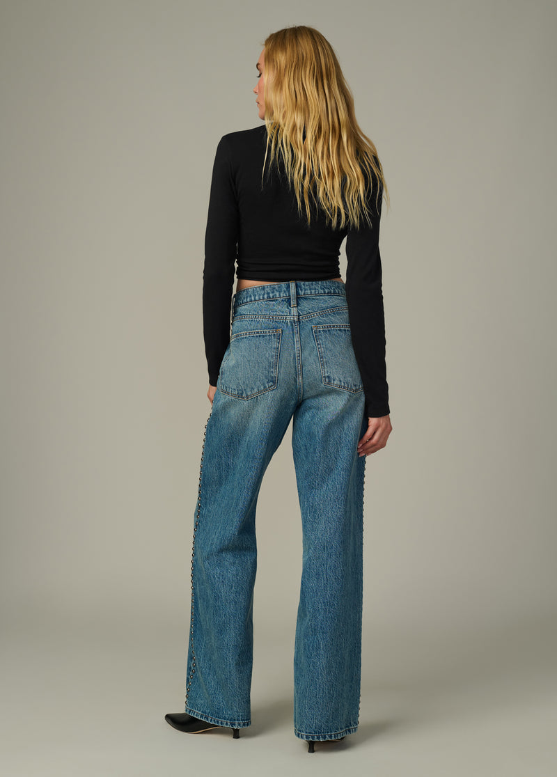 The Harlowe Studded Jeans | High Rise Wide Leg Denim Mellow