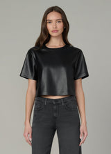 The Boxy Vegan Leather Tee in Black – stylish and versatile women's tees.