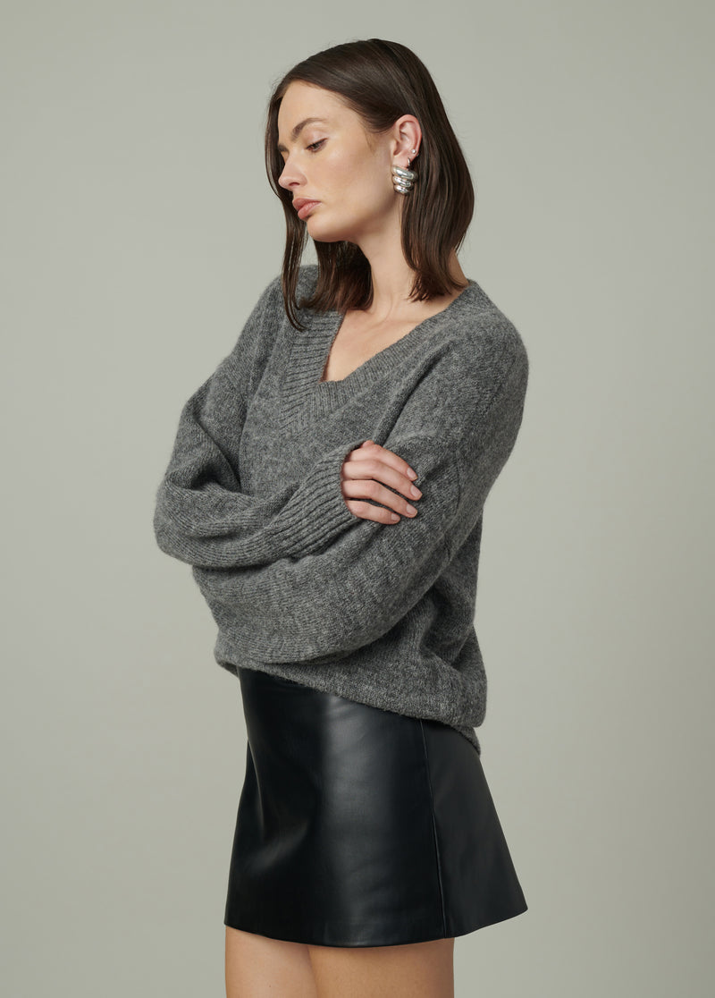 Women's Gray V Neck Wool Mix Sweater | Whistles US |