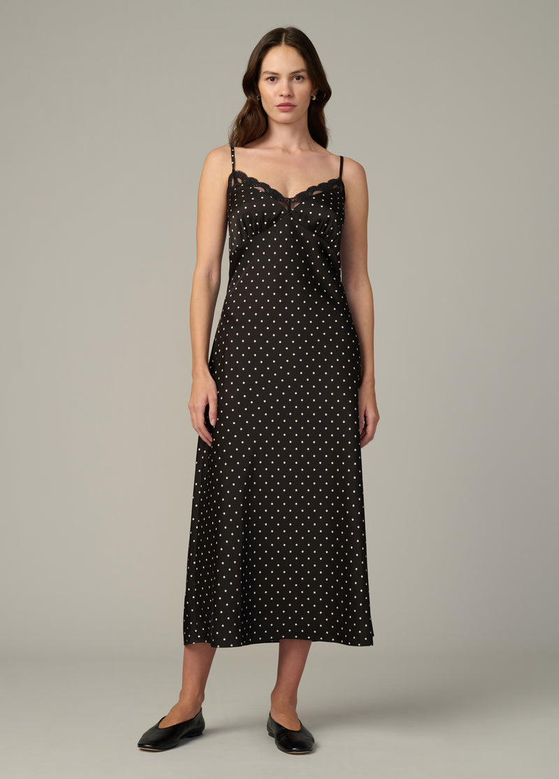 Joe's Jeans The Ines Slip Dress Women's Dress Black Polka Dot : LG