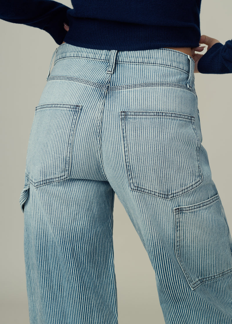 【BAON】[unisex] Naruko Stripe Carpenter Wide Denim Pants Womens-Denim-Carpenter-Pant-