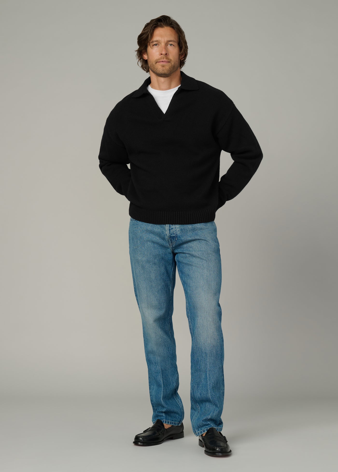Relaxed Polo Sweater - Black, Size Xl, by Joe's Jeans Relaxed Polo Sweater - Black, Size Xl, by Joe's Jeans