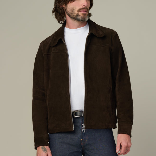 Suede Dress Zip Jacket | Wren Calfskin Leather Zip-Front Outerwear