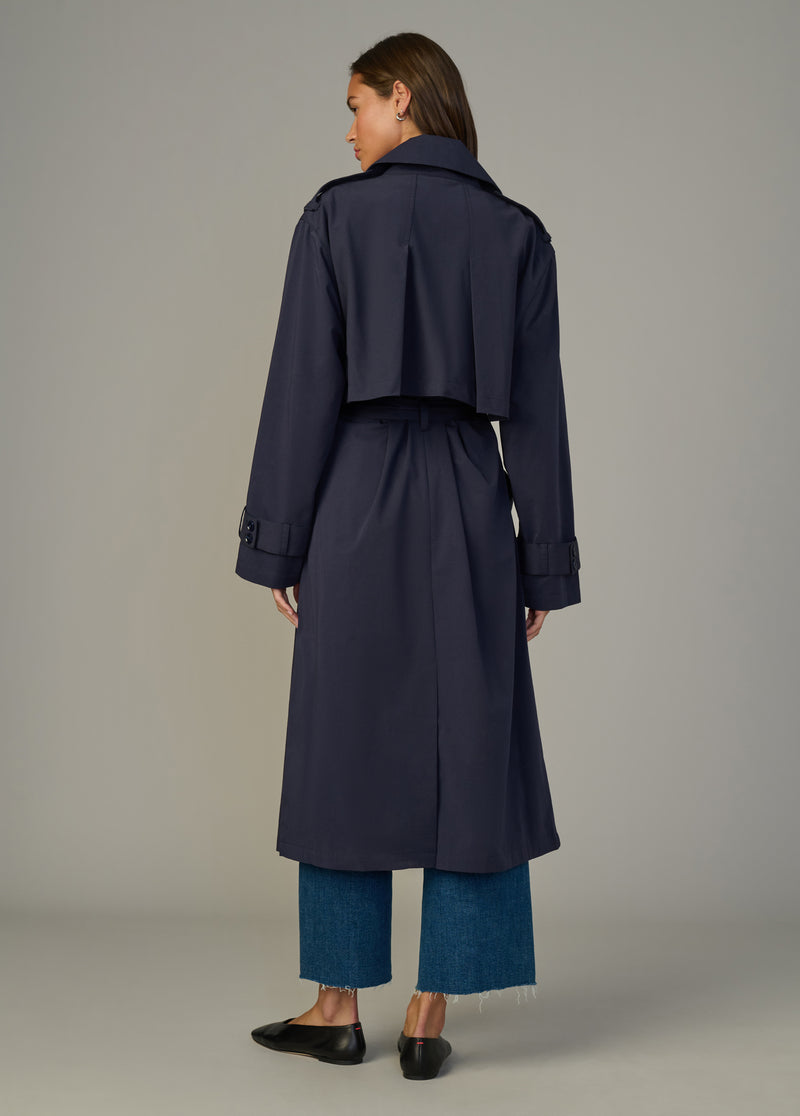 The Elizabeth Trench Coat | Classic Navy Twill Coat with Waist Tie