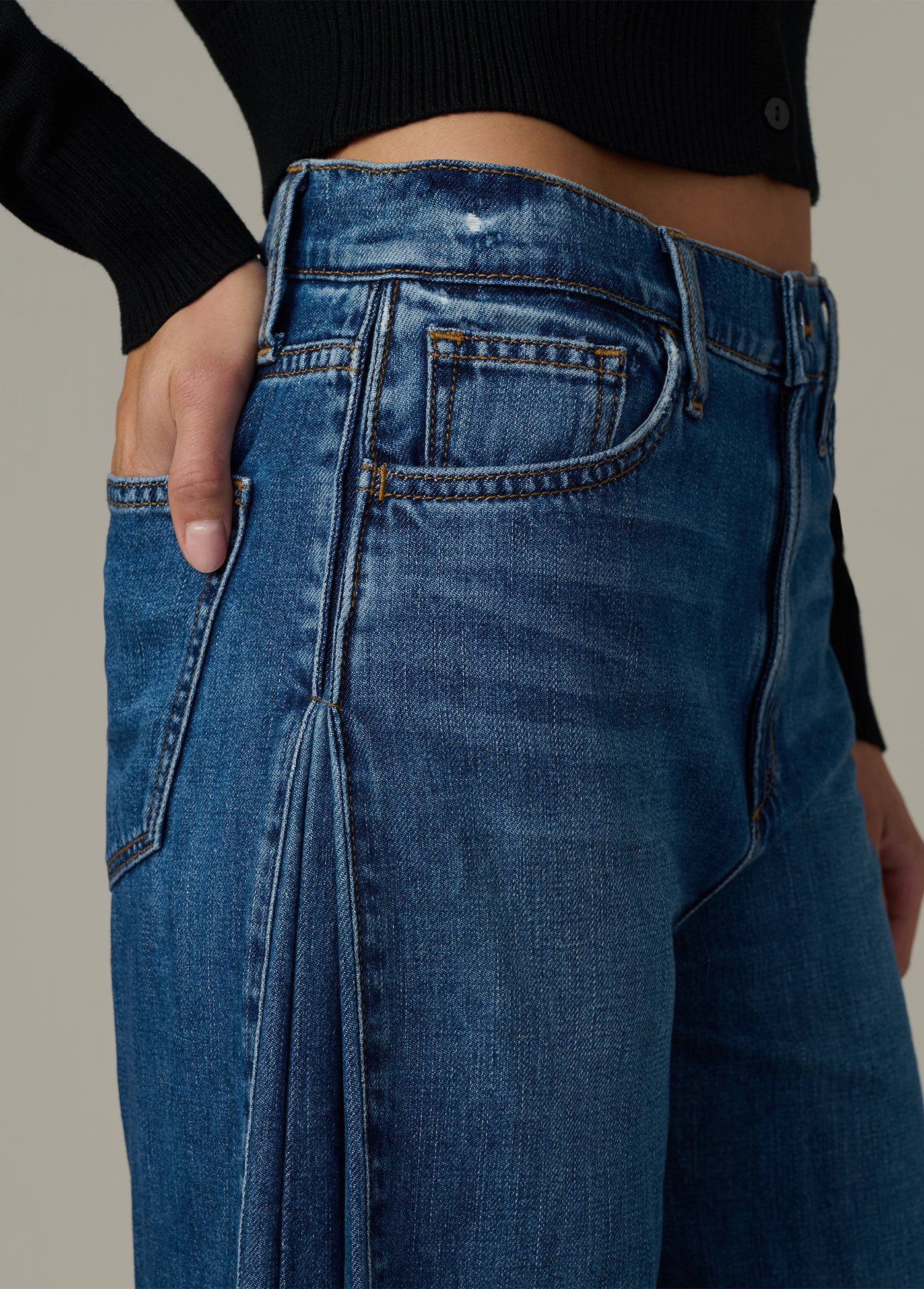 Side Pleat Jean | High Rise Wide Leg Fitted Waist Indigo Denim