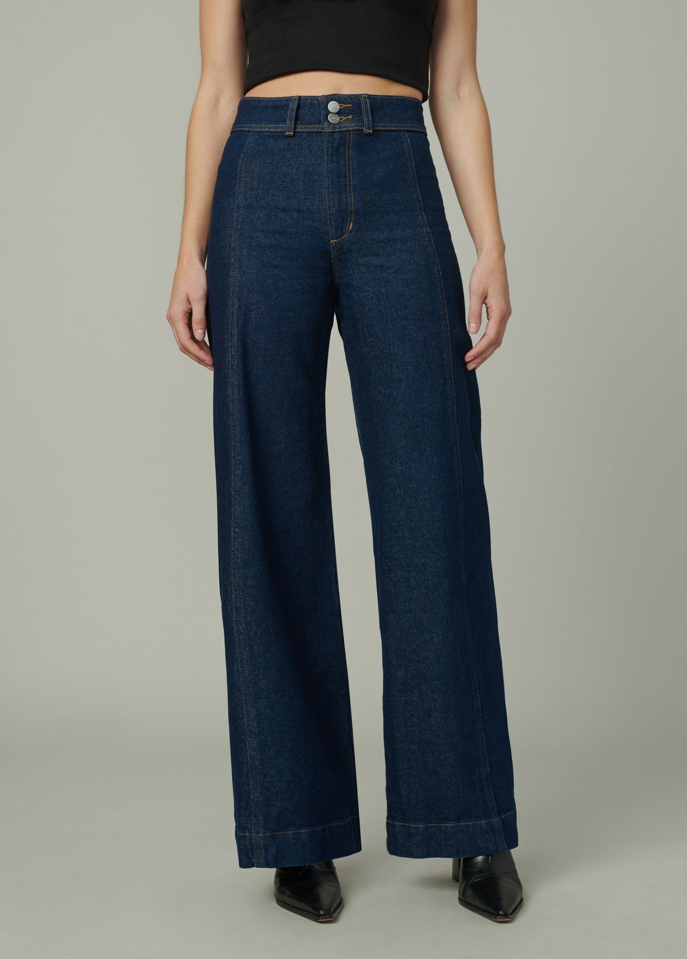 【Anyone more】Vino Washing Denim Wide Pants 505 Wide Leg Denim Jeans in Dark Wash | O2 Denim