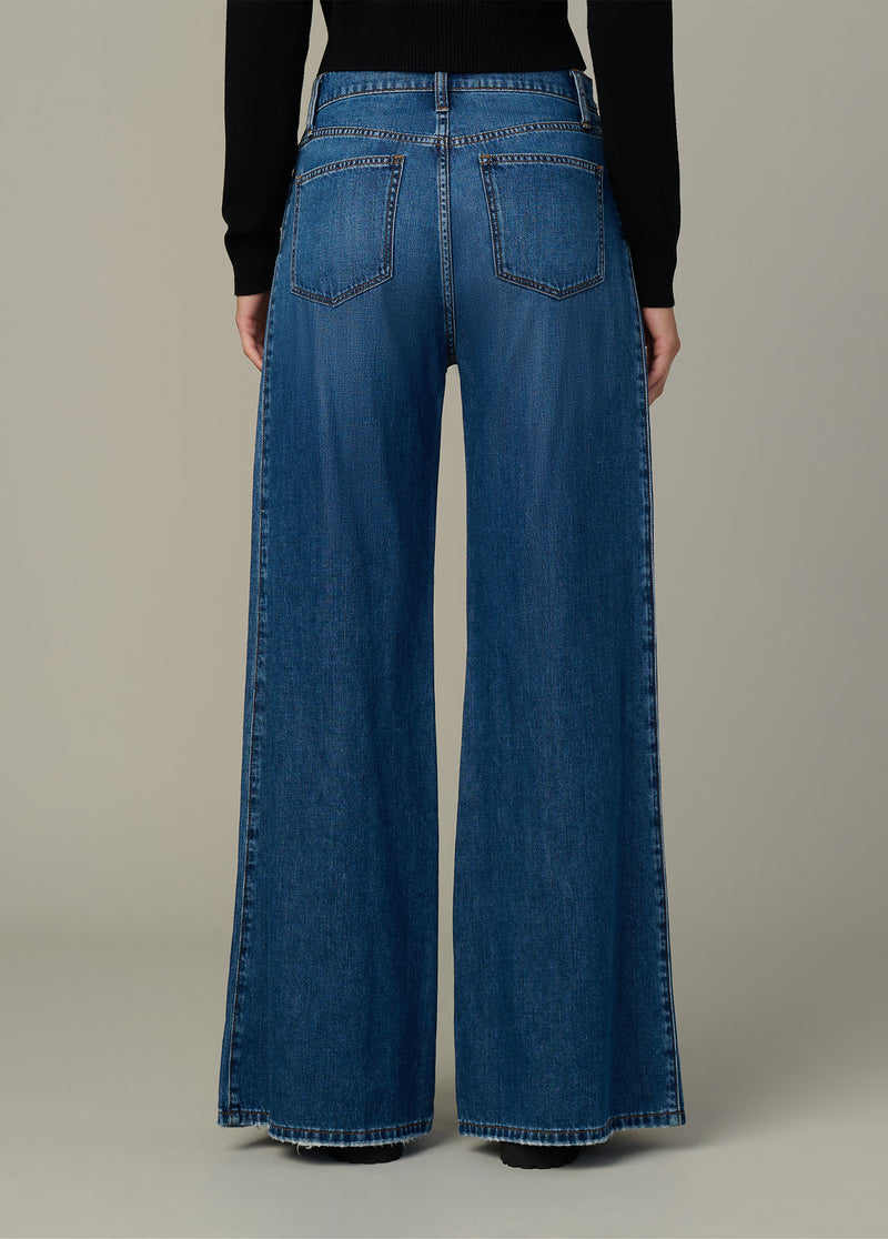 Side Pleat Jean | High Rise Wide Leg Fitted Waist Indigo Denim