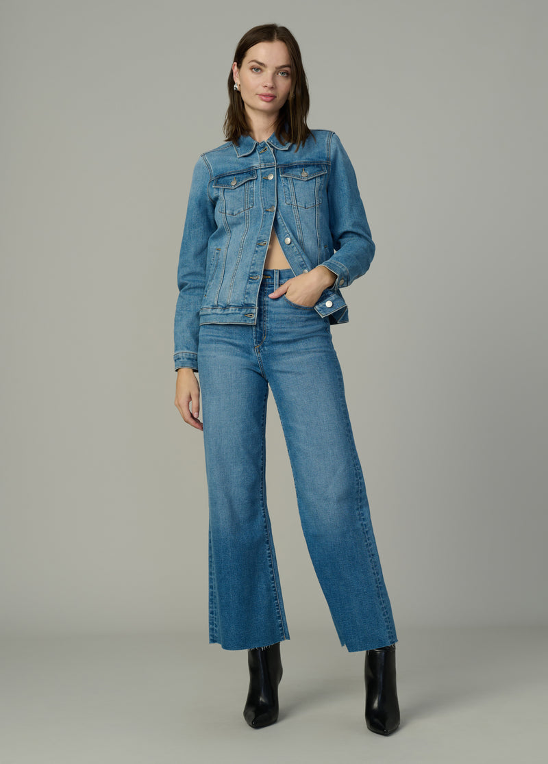 【I AM MARI】Lydia No Collar Denim Short Sleeve Jacket Denim-Jackets-for-Women-Plus-