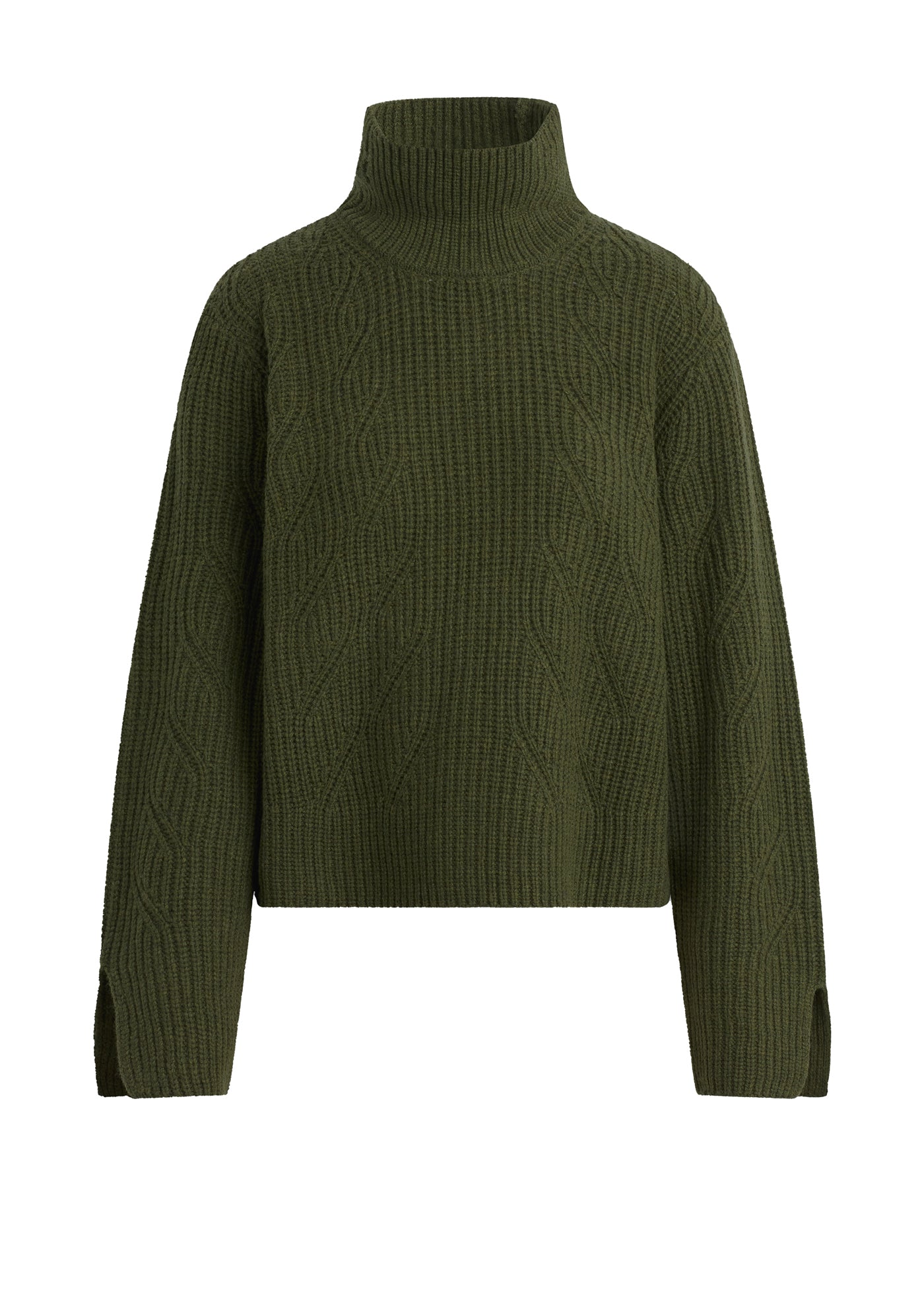 Ella Cable Knit Funnel Neck Sweater Winter Moss | women's Knit