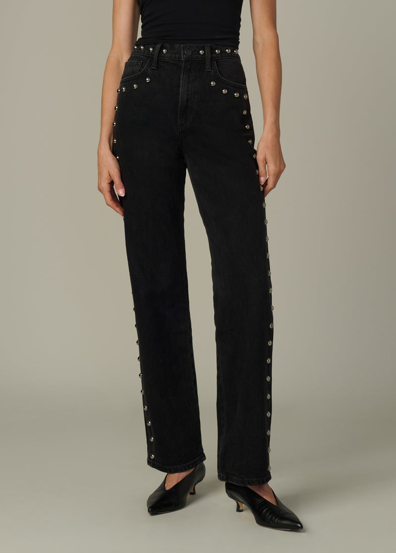 Margot Studded Straight Jeans | High-Rise Black Denim with Stud