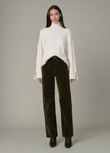 The Margot Straight Flocked Olive – stylish and comfortable women's straight leg jeans.