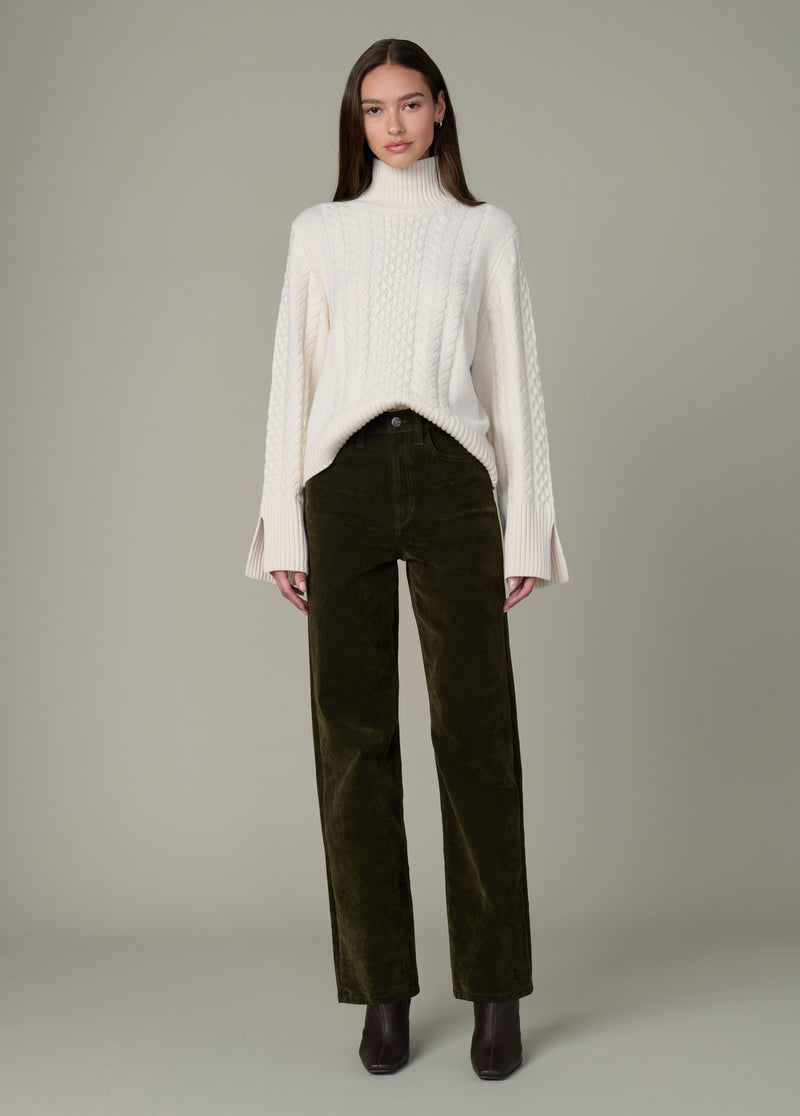 The Margot Straight Flocked Olive – stylish and comfortable women's straight leg jeans.