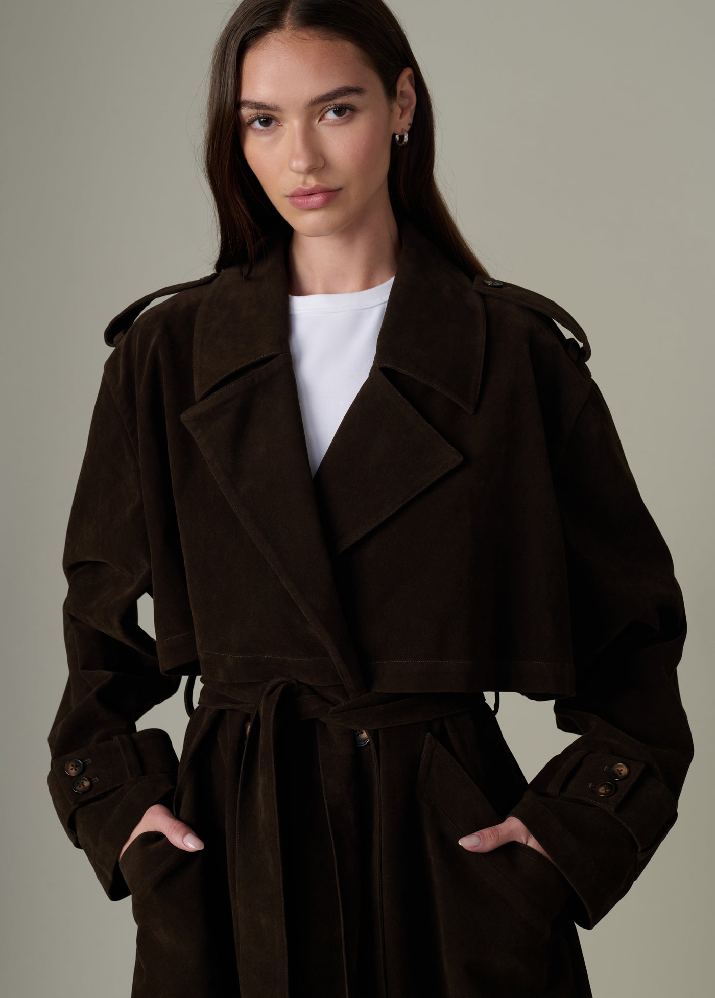 Elizabeth Vegan Suede Trench Coat Dark Chocolate | Women's Winter
