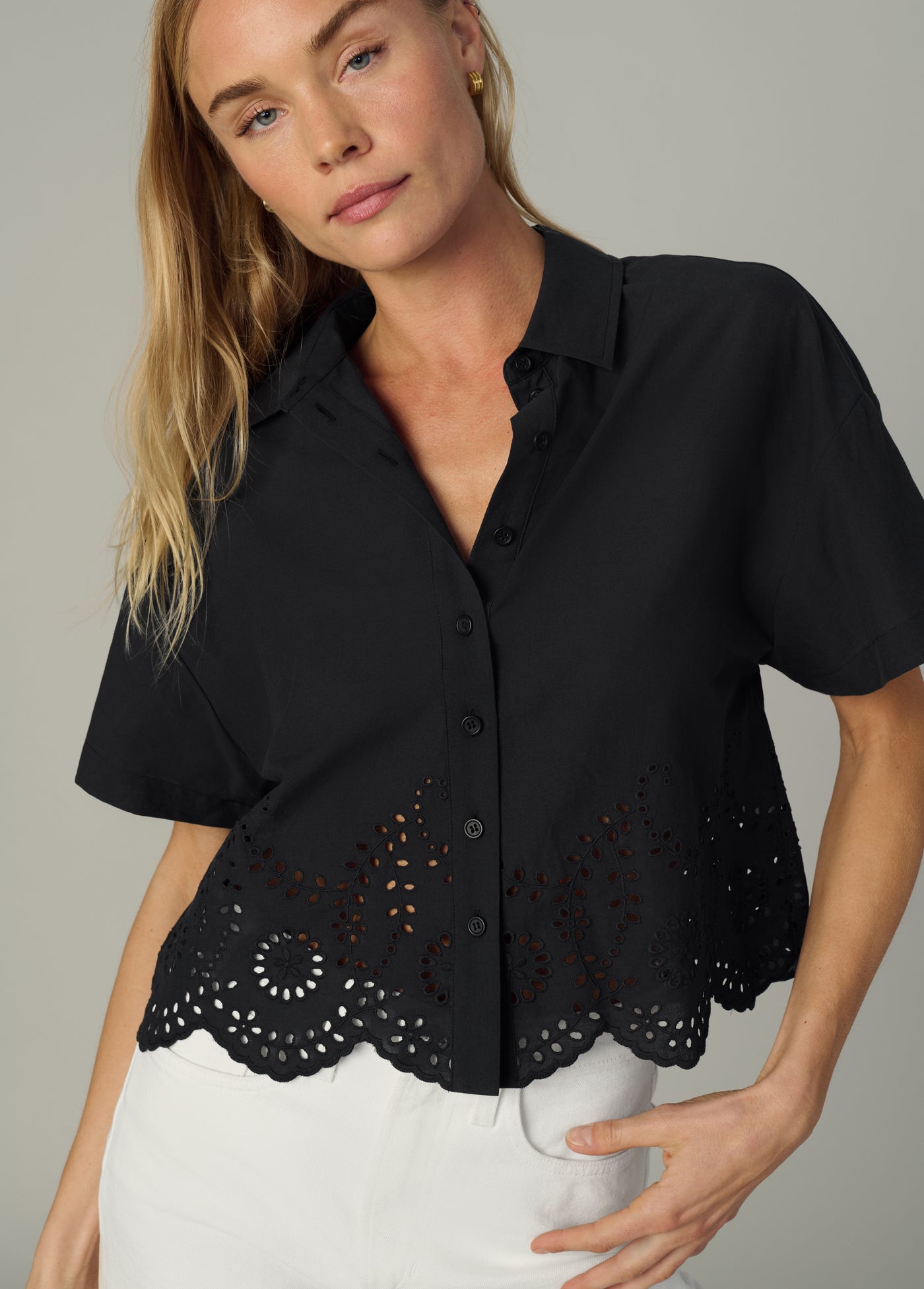 Classic Short Sleeve Eyelet Crop 11
