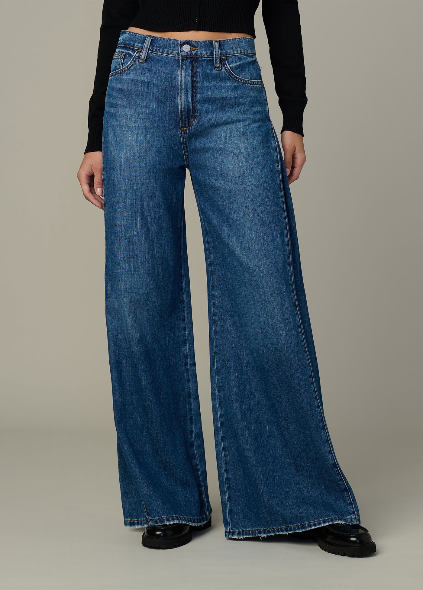 Side Pleat Jean | High Rise Wide Leg Fitted Waist Indigo Denim