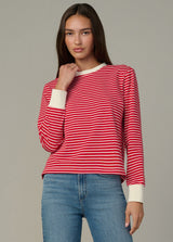 CHERRY RED ECRU STRIPE