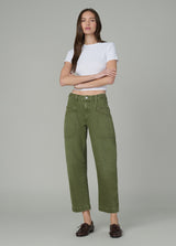 The Double Pocket Barrel Jean in Winter Moss – versatile and comfortable pants for women.