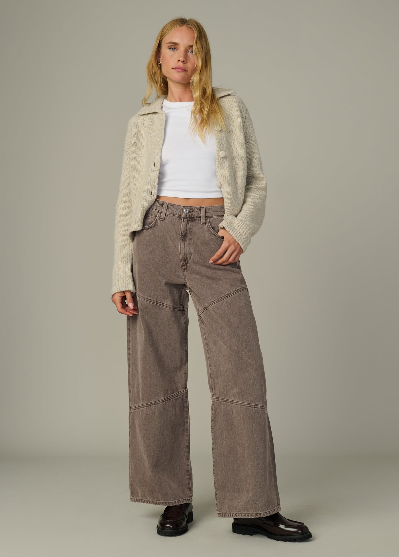 Harlowe Seamed Jeans | High Rise Wide Leg Tiramisu Brown Denim