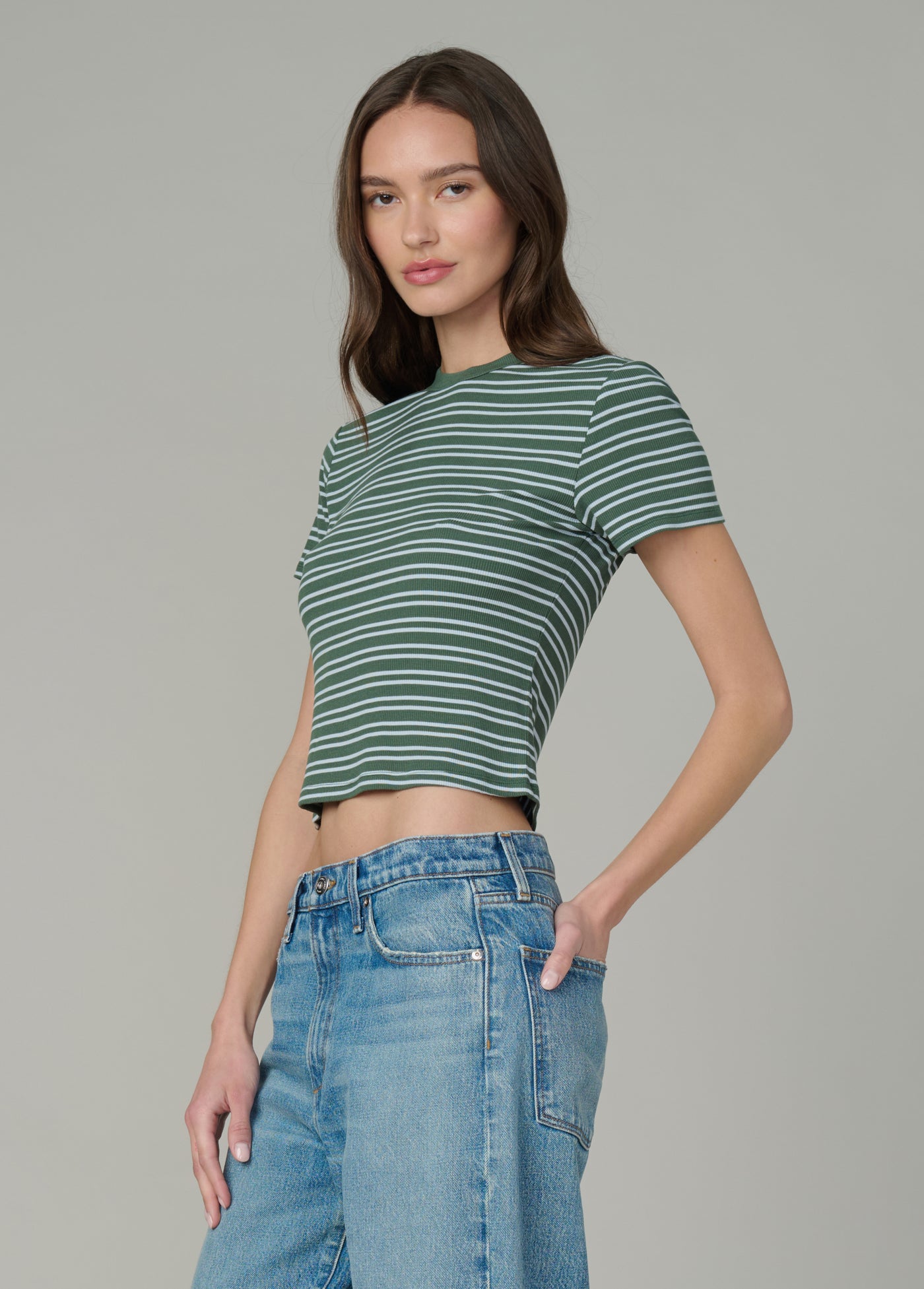 Baby Tee Cilantro Sky Stripe | Stylish women's Tank Tops – Joe's