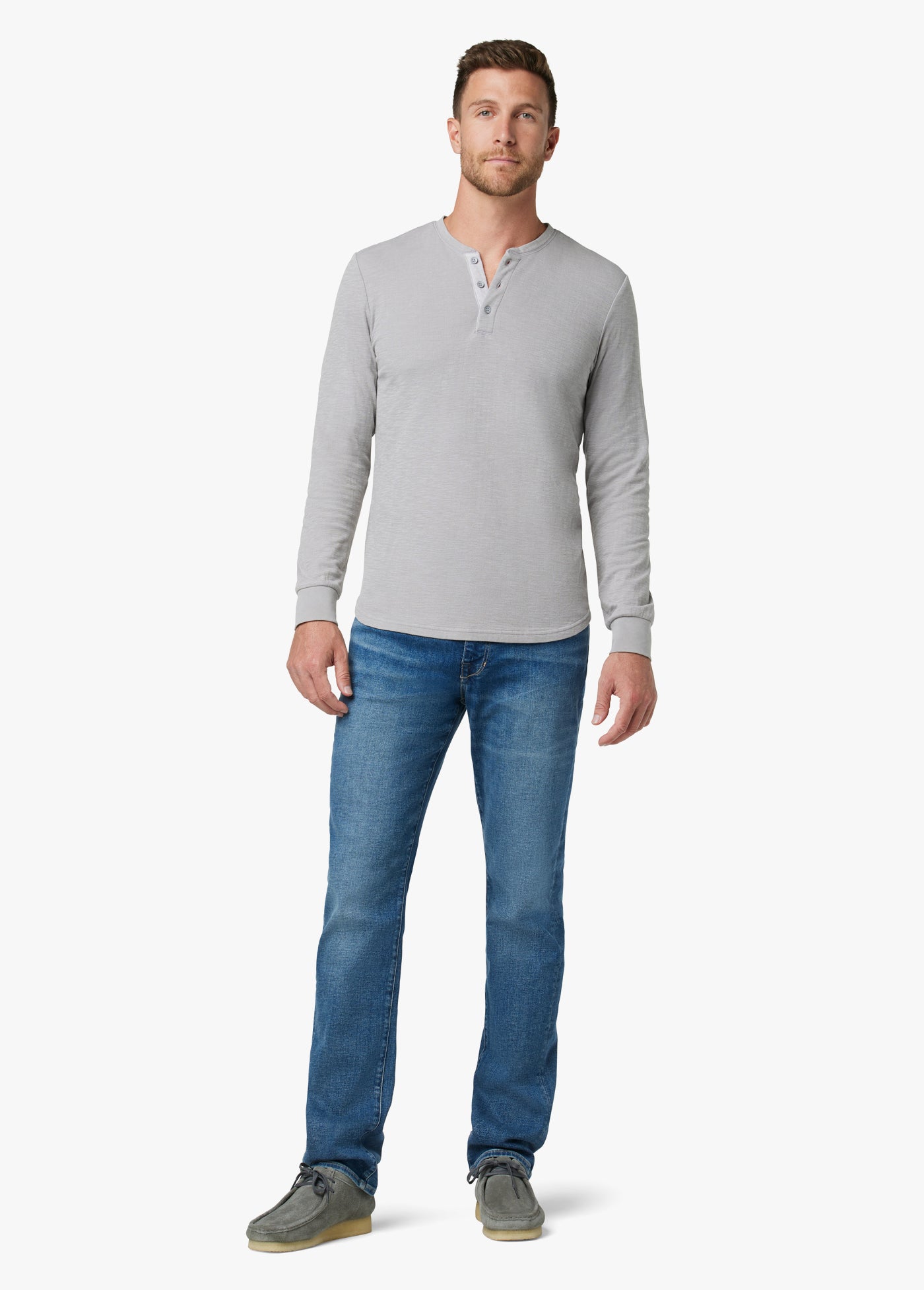 Jeans Grey Long Sleeve Henley Long Sleeve Henley Shirt In Gris