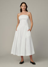 Joe's Jeans | The Mara Maxi Dress – white cotton sateen poplin maxi dress with adjustable tie straps
