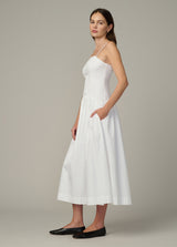 Joe's Jeans | The Mara Maxi Dress – white cotton sateen poplin maxi dress with adjustable tie straps