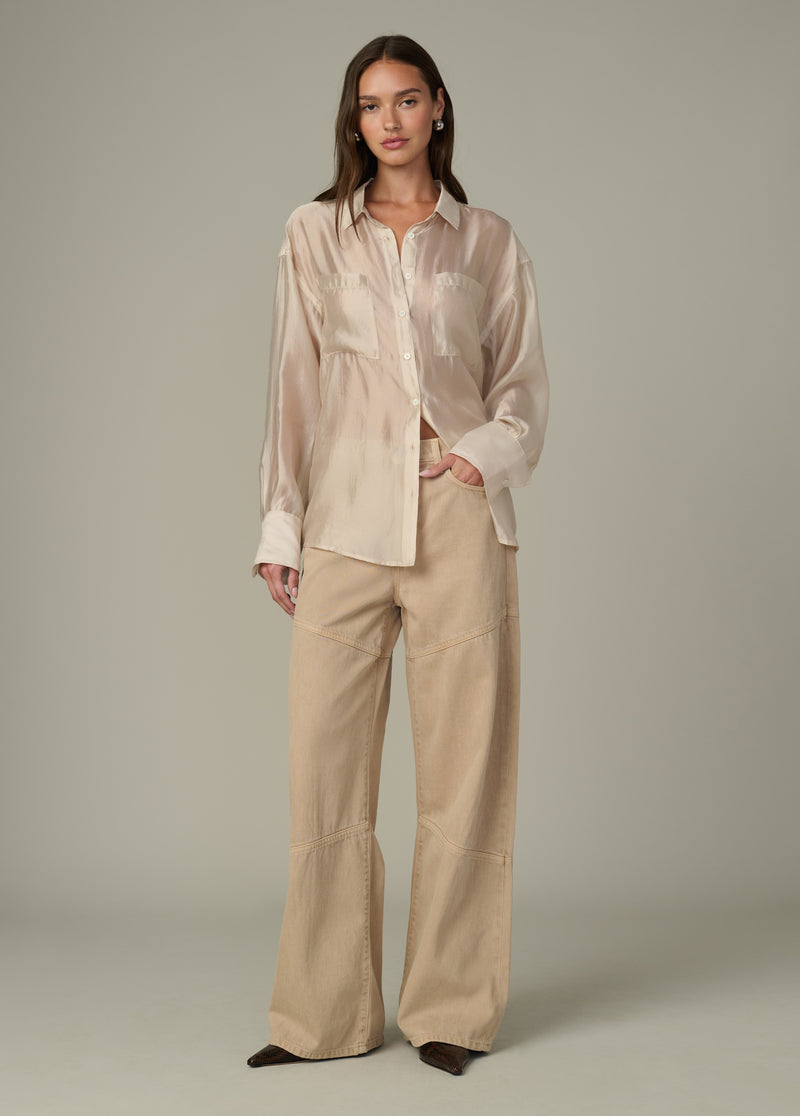 The Organza Boyfriend Shirt | Sheer Prosecco Oversized Button-Down