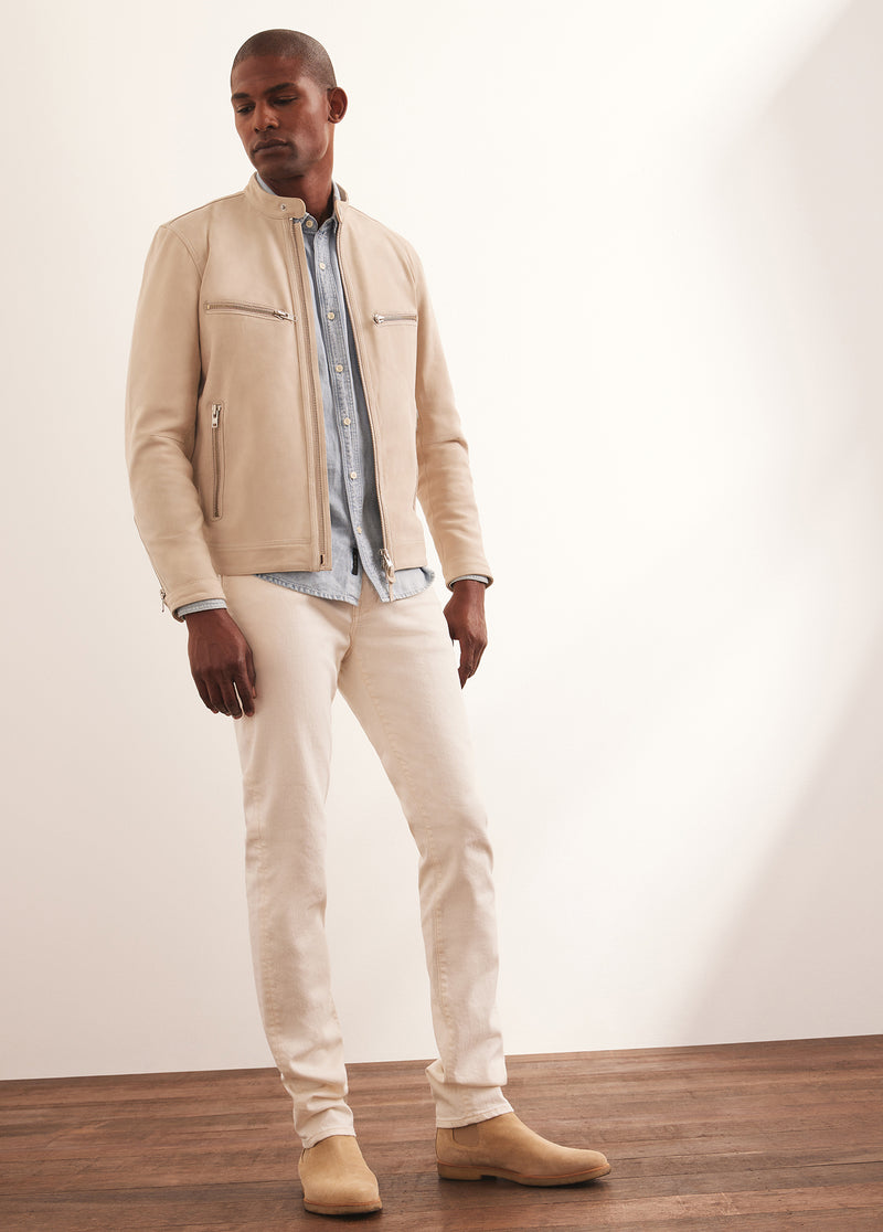 Leather jacket khaki pants online
