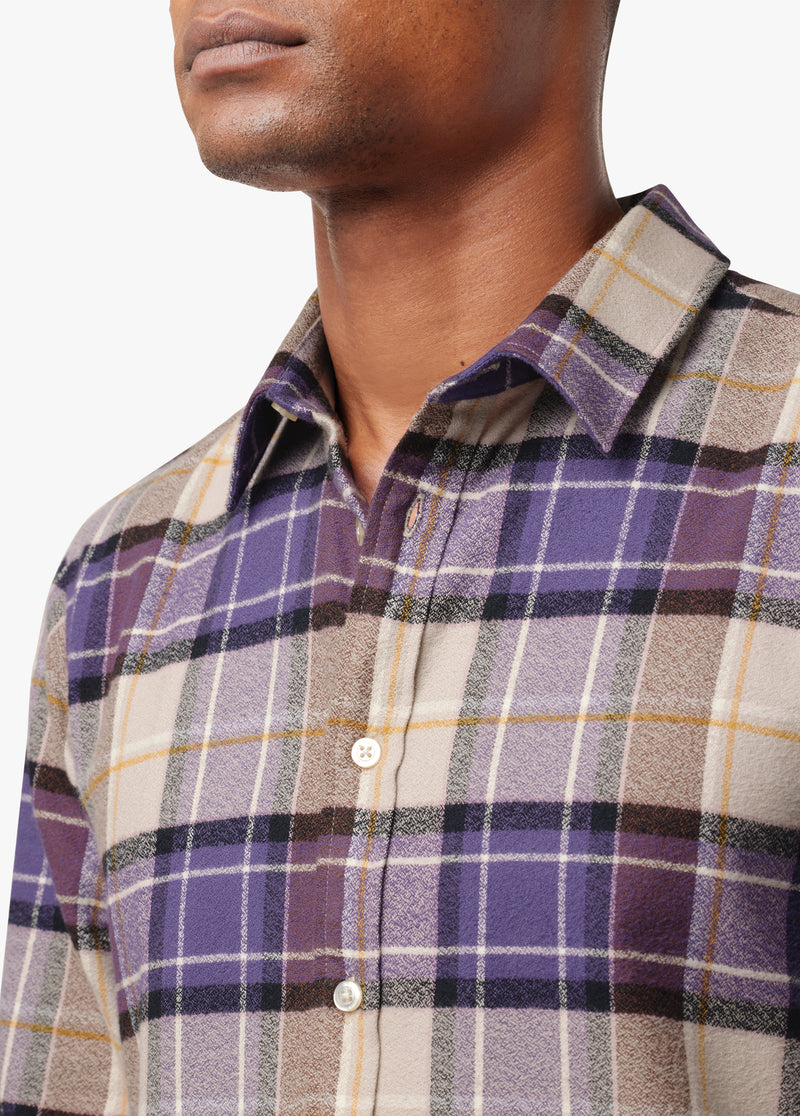 Purple and gold plaid sales shirt